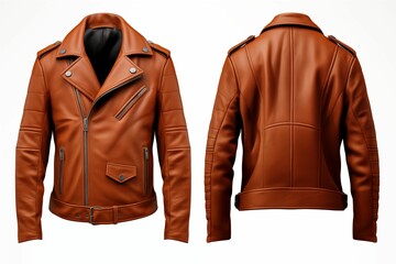 Front and back view of brown leather jacket isolated on white background. Generative ai