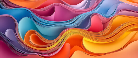 Canvas Print - An abstract vibrant image featuring colorful paper sculpted into wave-like forms, presenting a playful and dynamic texture with artistic elegance