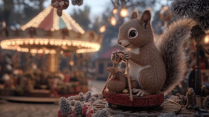 Wall Mural - A stuffed squirrel sitting on top of a table