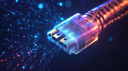 Poster - A picture shows an ethernet cable looking like a starry night sky. It has dots, lines, and shapes that look like planets, stars, and the universe. It's a digital design.low poly wireframe.