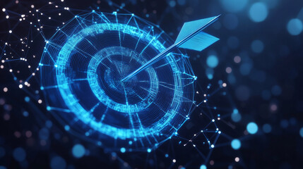 Poster - a blue digital target with an arrow in the center represents a growth strategy or financial goal. th