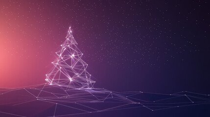 Poster - a simple, geometric christmas tree made of lines and points. it looks like a starry night sky, with 