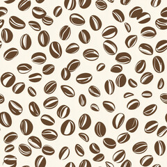 A seamless pattern featuring stylized brown coffee beans scattered across a light background