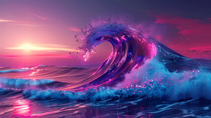 Wall Mural - big neon wave background