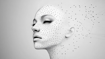 Poster - a modern design for a poster featuring a 3d wireframe face. this futuristic design uses dots and lin