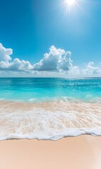 Wall Mural - 17. a serene summer beach background with sun-kissed shores and vibrant turquoise waters, designed t
