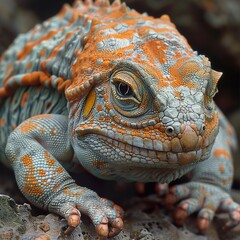 Poster - Close-Up Portrait of a Colorful Lizard with Intricate Scales