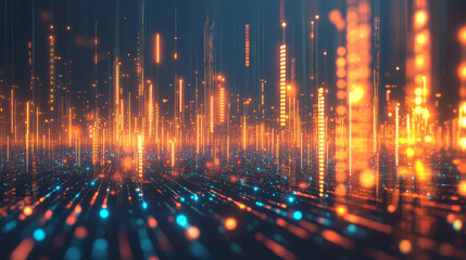 Poster - A digital landscape filled with glowing dots, representing massive amounts of data. This futuristic image symbolizes the vastness and importance of data management in our technology-driven world.