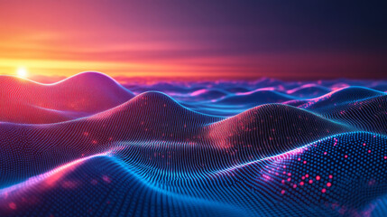 Poster - a digital landscape filled with glowing dots, representing massive amounts of data. this futuristic 