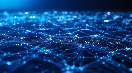 Poster - A blue background with lines that look like a circuit board. This futuristic design represents technology, artificial intelligence (AI), and electronics.low poly wireframe.