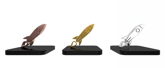 Poster - Colorful Rocket ship with fire icon isolated on white background. Space travel. Minimalism concept. 3D render illustration