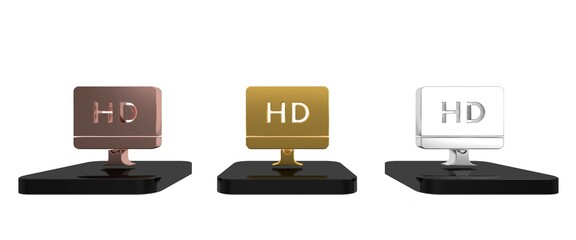 Poster - Colorful Computer PC monitor display with HD video technology icon isolated on white background. Minimalism concept. 3D render illustration