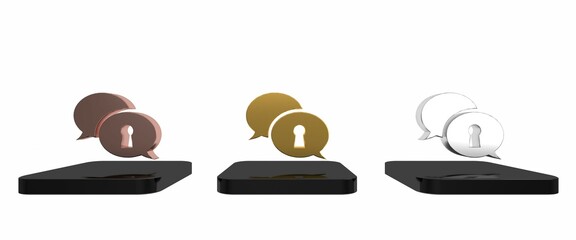 Poster - Colorful Protection of personal data icon isolated on white background. Speech bubble and key. Minimalism concept. 3D render illustration