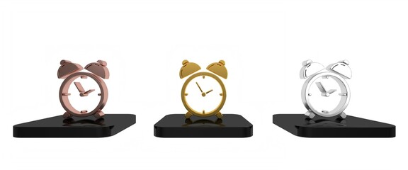 Poster - Colorful Alarm clock icon isolated on white background. Wake up, get up concept. Time sign. Minimalism concept. 3D render illustration
