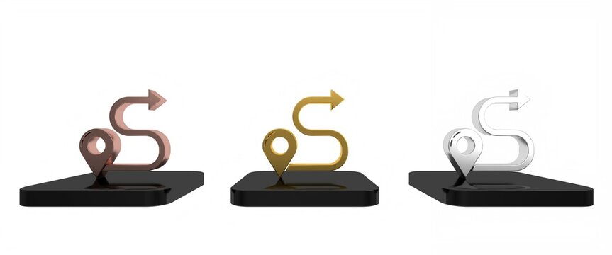 Colorful Route location icon isolated on white background. Map pointer sign. Concept of path or road. GPS navigator. Minimalism concept. 3D render illustration