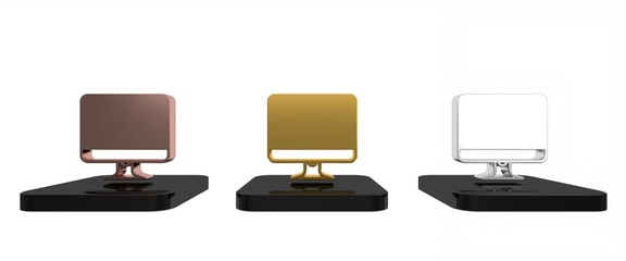 Poster - Colorful Computer monitor screen icon isolated on white background. Electronic device. Front view. Minimalism concept. 3D render illustration