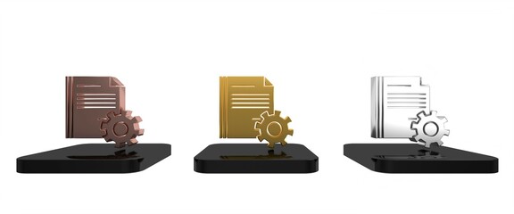 Poster - Colorful Document settings with gears icon isolated on white background. Software update, transfer protocol, teamwork tool management. Minimalism concept. 3D render illustration