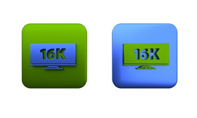 Poster - Colorful Screen tv with 16k Ultra HD video technology icon isolated on white background. Square button. 3D render illustration