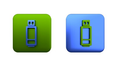 Poster - Colorful USB flash drive icon isolated on white background. Square button. 3D render illustration