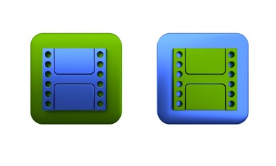 Poster - Colorful Play Video icon isolated on white background. Film strip sign. Square button. 3D render illustration