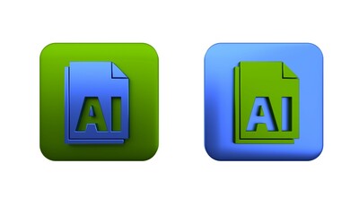 Poster - Colorful AI file document. Download ai button icon isolated on white background. AI file symbol. Square button. 3D render illustration