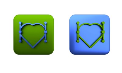 Poster - Colorful Heart with Bezier curve icon isolated on white background. Pen tool icon. Square button. 3D render illustration