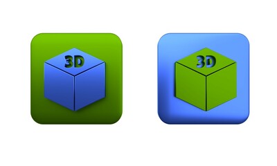 Poster - Colorful Isometric cube icon isolated on white background. Geometric cubes solid icon. 3D square sign. Box symbol. Square button. 3D render illustration