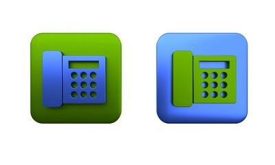 Poster - colorful telephone icon isolated on white background. landline phone. square button. 3d render illus