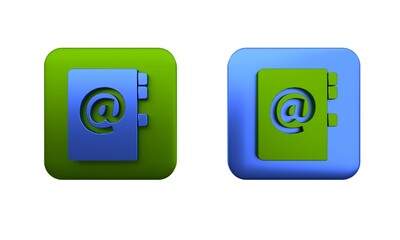 Poster - Colorful Address book icon isolated on white background. Notebook, address, contact, directory, phone, telephone book icon. Square button. 3D render illustration