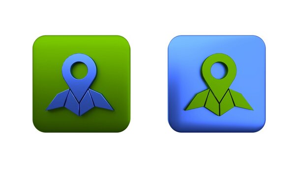 Colorful Placeholder on map paper in perspective icon isolated on white background. Square button. 3D render illustration
