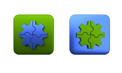 Poster - Colorful Gear icon isolated on white background. Cogwheel gear settings sign. Cog symbol. Square button. 3D render illustration