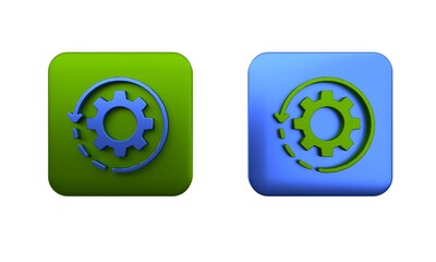 Poster - Colorful Gear and arrows as workflow concept icon isolated on white background. Gear reload sign. Square button. 3D render illustration