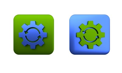 Poster - Colorful Gear and arrows as workflow concept icon isolated on white background. Gear reload sign. Square button. 3D render illustration