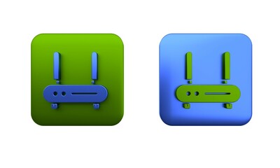 Poster - Colorful Router and wi-fi signal icon isolated on white background. Wireless ethernet modem router. Computer technology internet. Square button. 3D render illustration