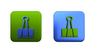Poster - Colorful Binder clip icon isolated on white background. Paper clip. Square button. 3D render illustration