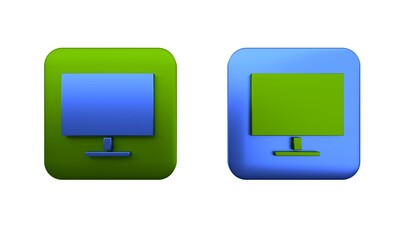 Poster - Colorful Computer monitor screen icon isolated on white background. Electronic device. Front view. Square button. 3D render illustration