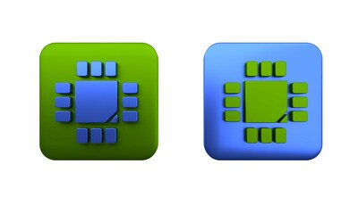 Aufkleber - Colorful Computer processor with microcircuits CPU icon isolated on white background. Chip or cpu with circuit board. Micro processor. Square button. 3D render illustration