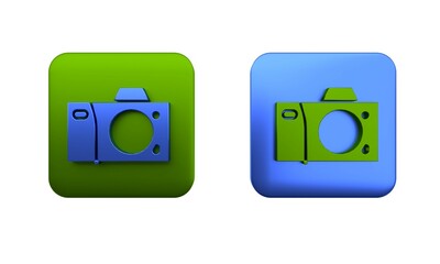 Poster - Colorful Photo camera icon isolated on white background. Foto camera icon. Square button. 3D render illustration