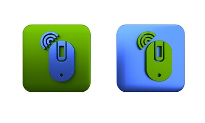 Poster - Colorful Wireless computer mouse icon isolated on white background. Optical with wheel symbol. Square button. 3D render illustration