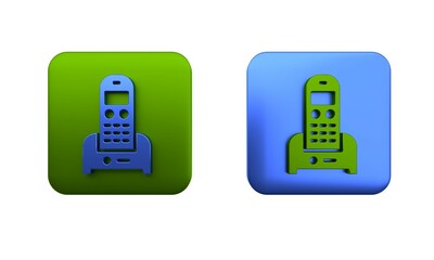 Poster - colorful telephone icon isolated on white background. landline phone. square button. 3d render illus