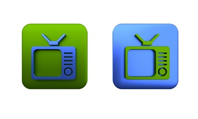 Poster - Colorful Retro tv icon isolated on white background. Television sign. Square button. 3D render illustration