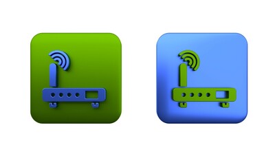 Poster - Colorful Router and wi-fi signal icon isolated on white background. Wireless ethernet modem router. Computer technology internet. Square button. 3D render illustration