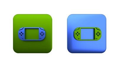 Poster - Colorful Portable video game console icon isolated on white background. Gamepad sign. Gaming concept. Square button. 3D render illustration