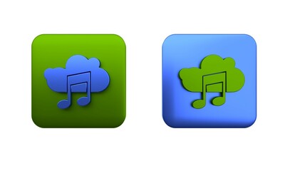 Poster - Colorful Music streaming service icon isolated on white background. Sound cloud computing, online media streaming, song, audio wave. Square button. 3D render illustration