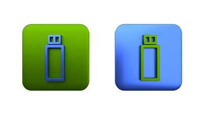Poster - Colorful USB flash drive icon isolated on white background. Square button. 3D render illustration
