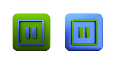 Poster - Colorful Pause button icon isolated on white background. Square button. 3D render illustration