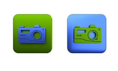 Poster - Colorful Photo camera icon isolated on white background. Foto camera icon. Square button. 3D render illustration