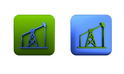 Wall Mural - Colorful Oil pump or pump jack icon isolated on white background. Oil rig. Square button. 3D render illustration