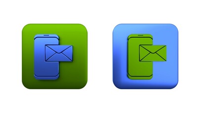 Poster - colorful mobile and envelope, new message, mail icon isolated on white background. usage for e-mail 