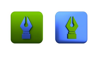 Poster - Colorful Fountain pen nib icon isolated on white background. Pen tool sign. Square button. 3D render illustration